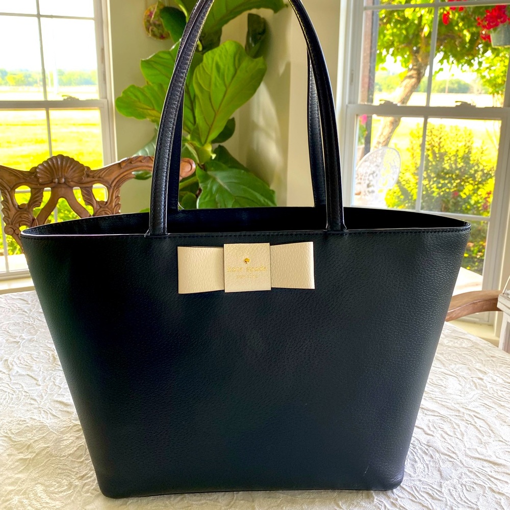 Large Kate spade shopper tote black with white bow